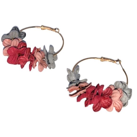 (G3) Floral Hoop Earrings - Picture 1 of 7